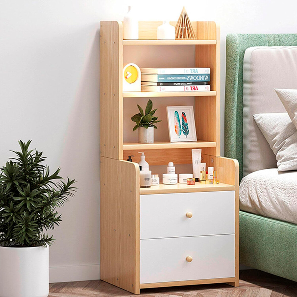 Mesa de Luz 3 Estantes 2 Cajones 