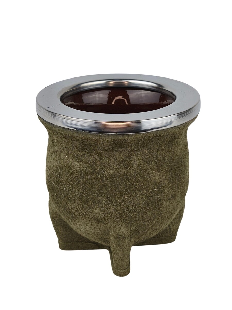 Mate ceramica camionero cuero chancho acero grande - verde 