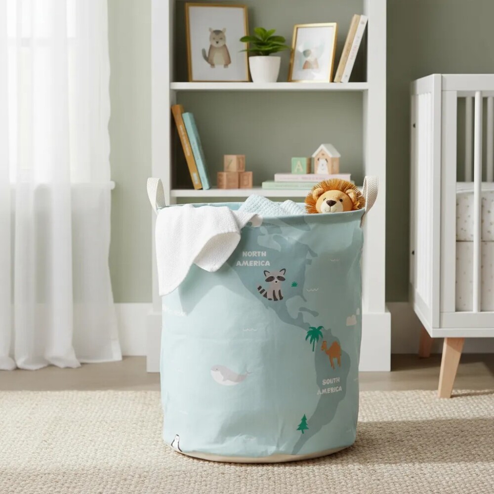 Cesto tela organizador mapa animales celeste