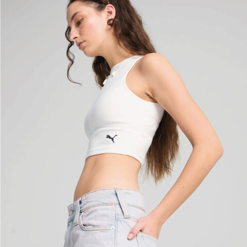 Wardrobe Ess Ribbed Crop Top PUMA White