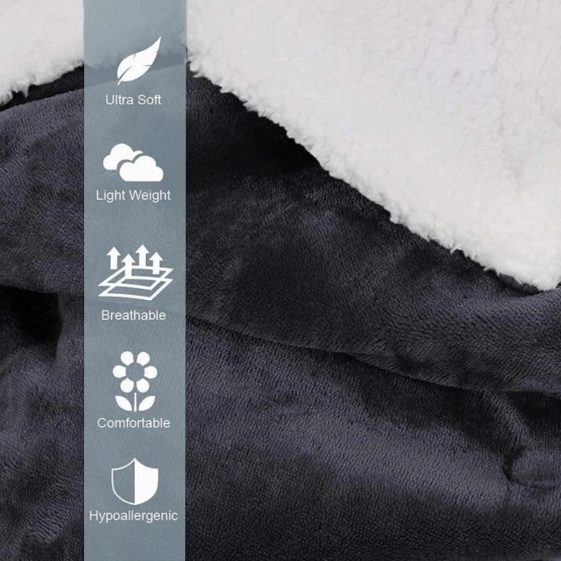 Frazada Manta Polar Termica Con Corderito 2 Plazas Gris Oscuro