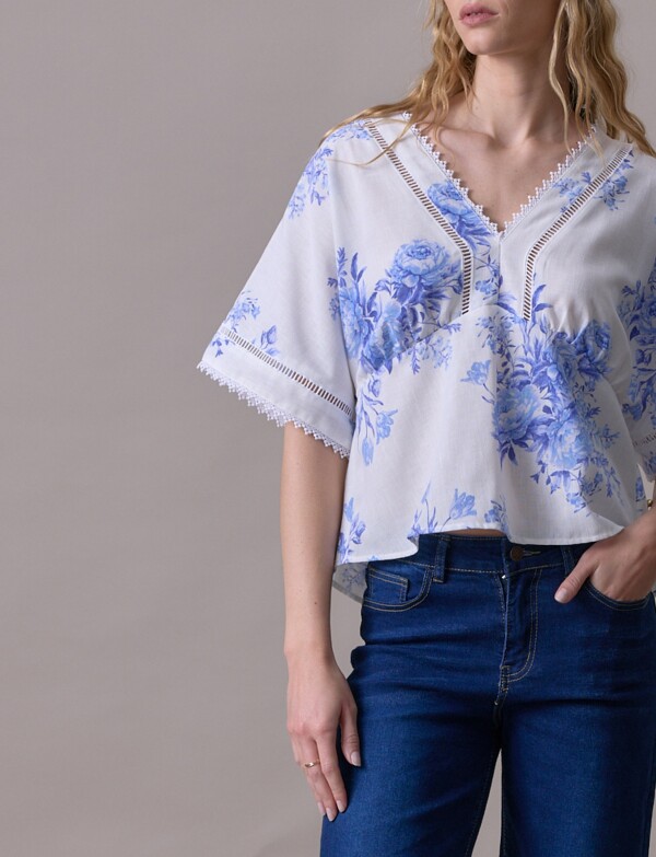 Blusa Puntilla BLANCO/AZUL