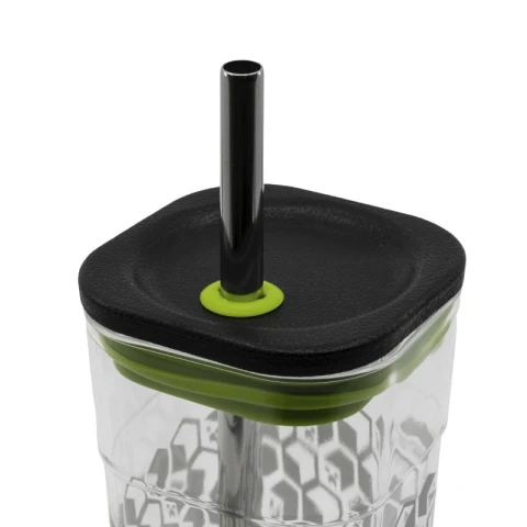 Vaso Acrílico Cuadrado Minecraft con Pajita Acero 540 ml U