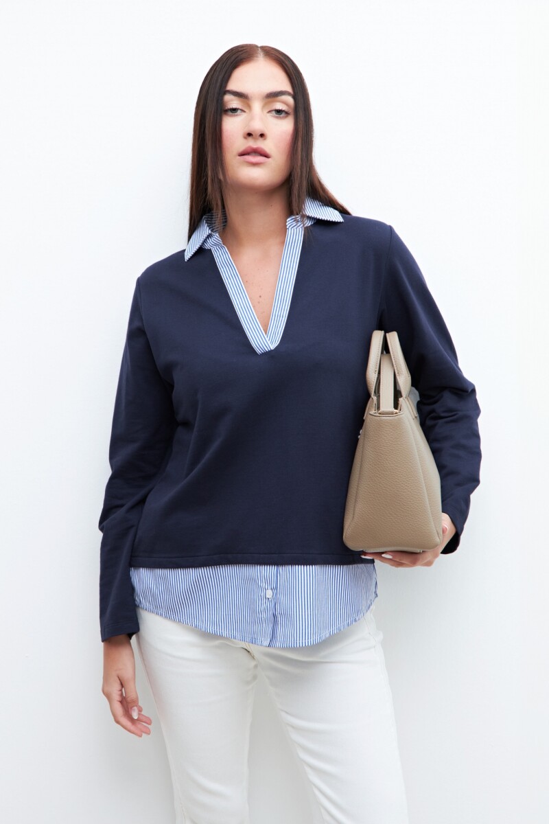 Sweatshirt con camisa - azul marino 