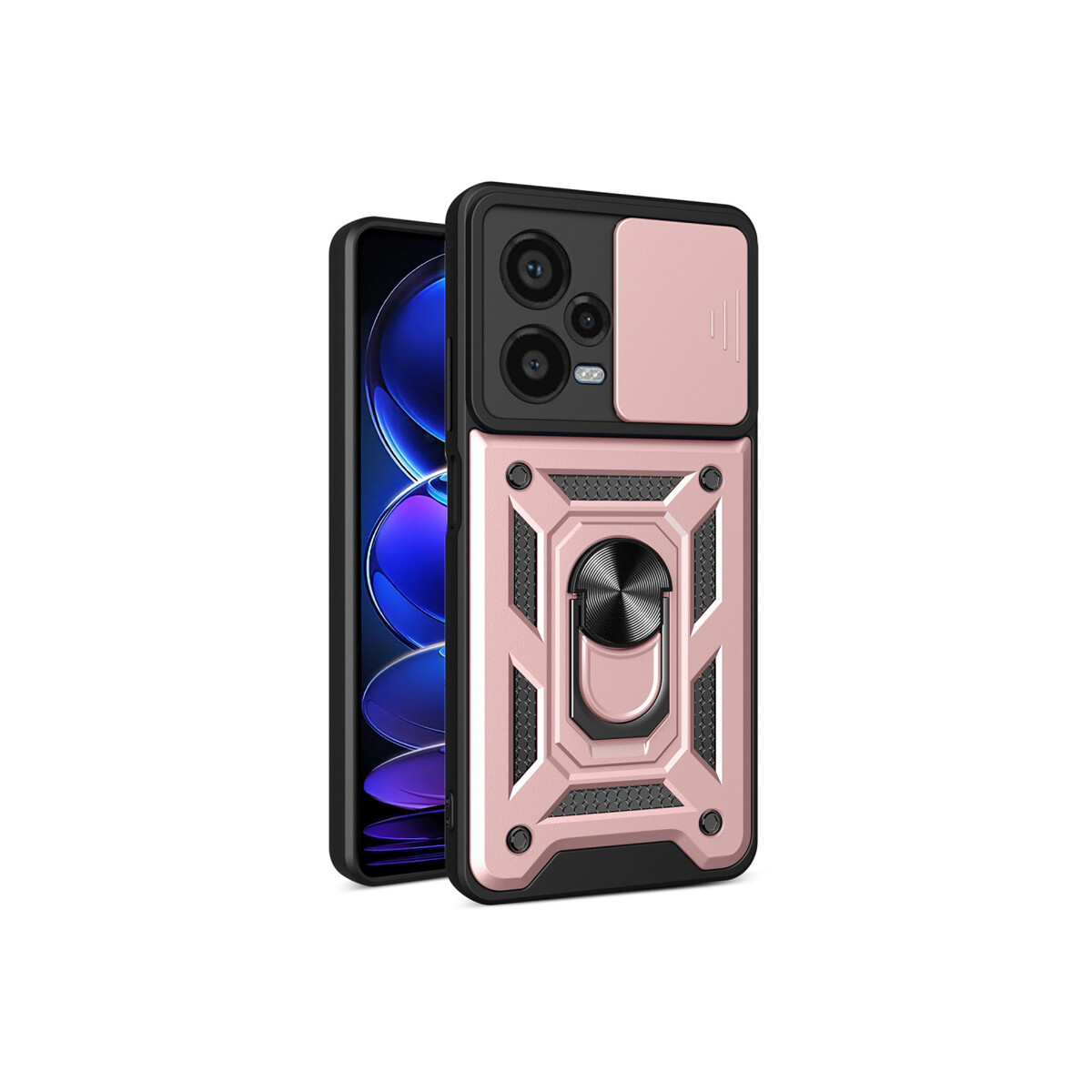 Protector rígido Xiaomi Redmi Note 12 Pro+ 5G con anillo y cubre cámara color rosa 
