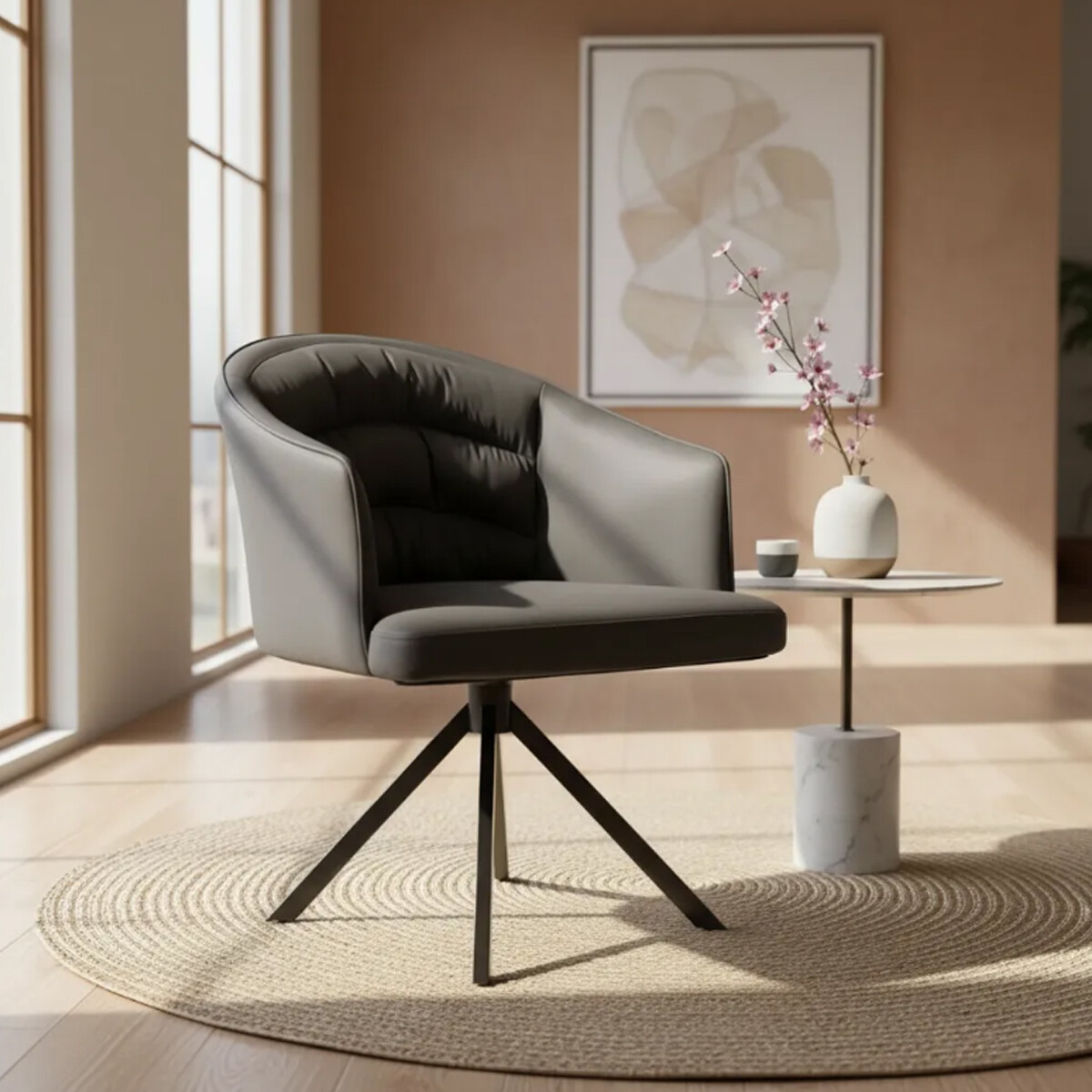 Sillón Acolchonado Base Aluminio Giratoria Superior Fuerte - Gris 