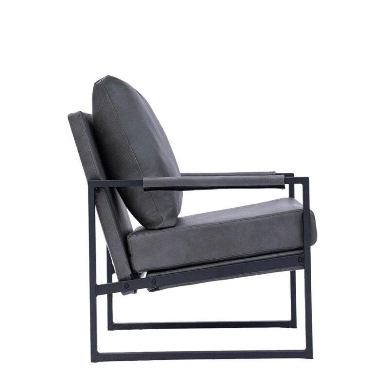 Sillón Poltrona Individual en Eco Cuero y metal Gris Oscuro
