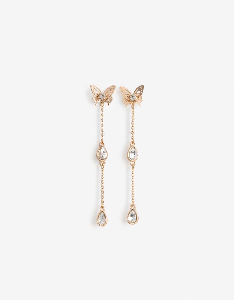 Aros Colgantes Cortos Metal Aros Argolla Metal Mariposa - Dorado