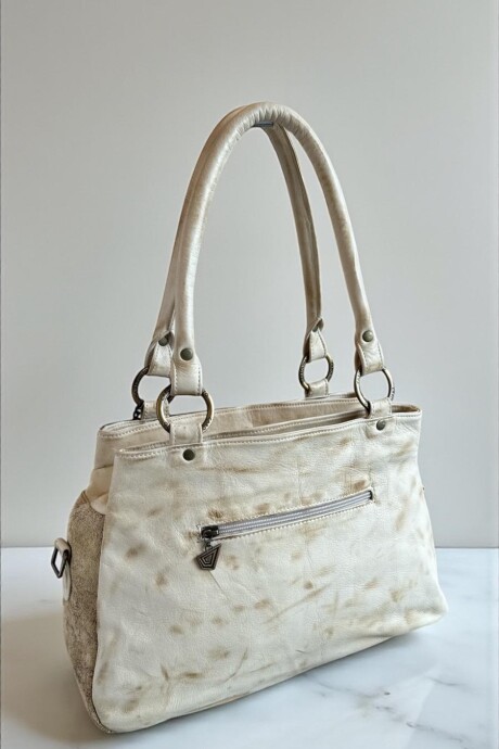 Cartera De Cuero Modelo VITALIA Con Arte Pintado A Mano Color Natu Con Jaspeado Cobre