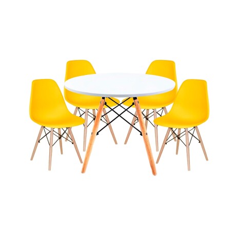 Juego de comedor Con Mesa Circular de 80cm + 4 Sillas Eames Amarillo