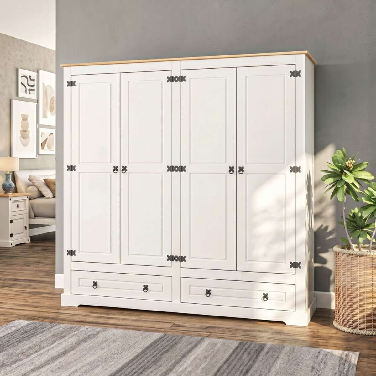 Ropero 4 puertas 2 Cajones Madera Linea mexicana - Blanco 