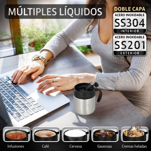 Taza Vaso Termico 355ml Tapa Asa Acero Inoxidable Doble Capa Taza Vaso Termico 355ml Tapa Asa Acero Inoxidable Doble Capa
