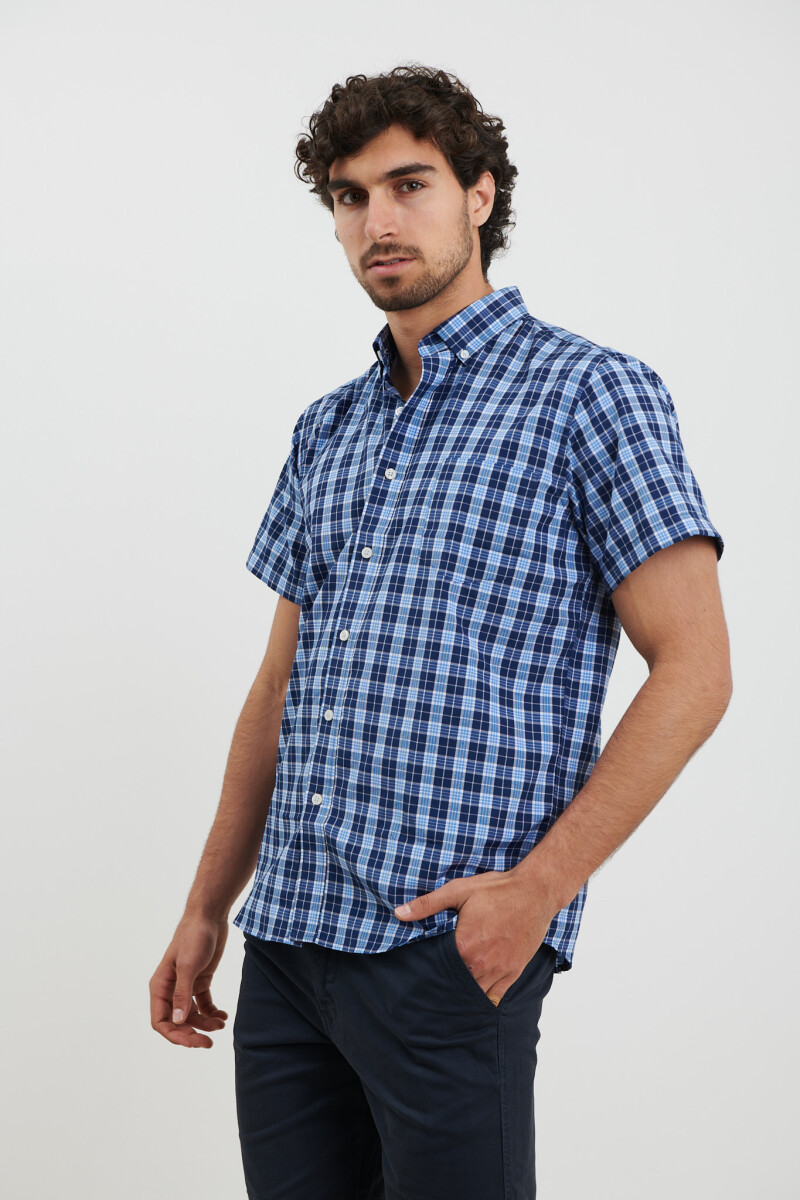 CAMISA HARRINGTON LABEL - Azul Osc/celeste 