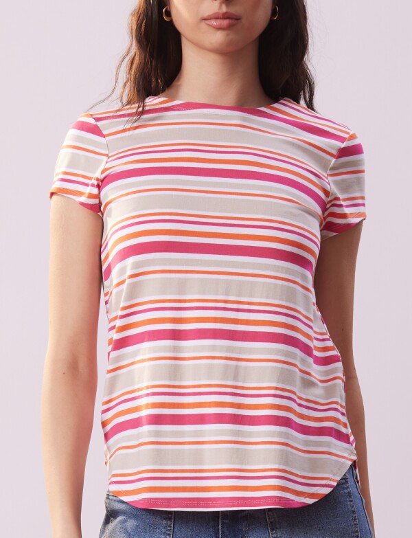 Remera Modal Lineas MULTI/ROSA