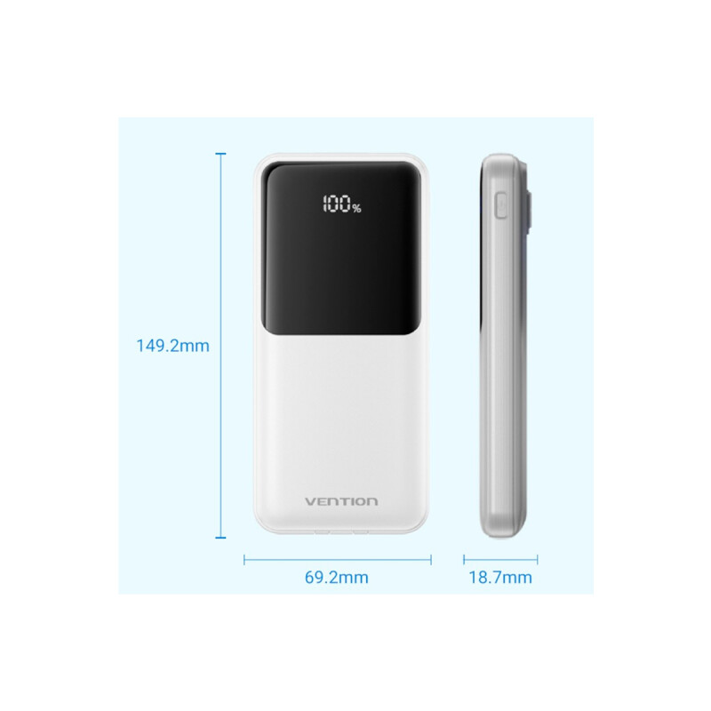Power Bank LCD 10000 mAh con cable Tipo-C/Lightning blanco Power Bank Lcd 10000 Mah Con Cable Tipo-c/lightning Blanco