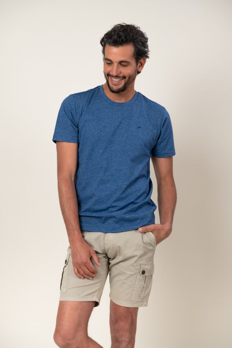 T-Shirt sin bolsillo y con logo - Azul melange 