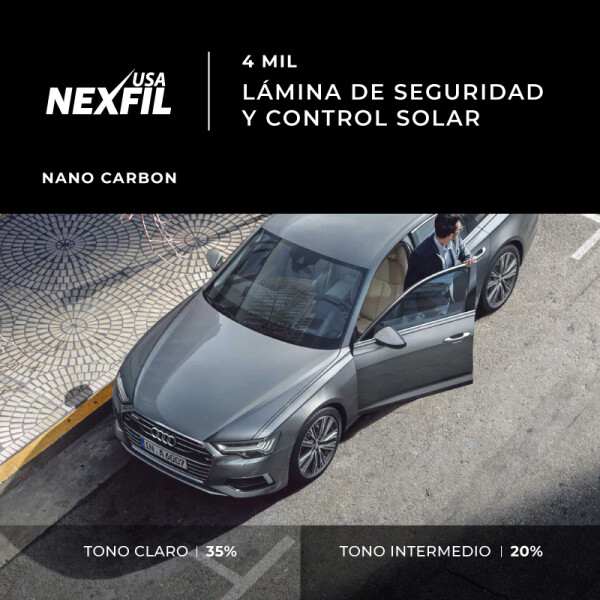 Polarizado Premium Auto. Marca Nexfil - Nanocarbón. Tono: Intermedio. 100 Micrones Polarizado Premium Auto. Marca Nexfil - Nanocarbón. Tono: Intermedio. 100 Micrones