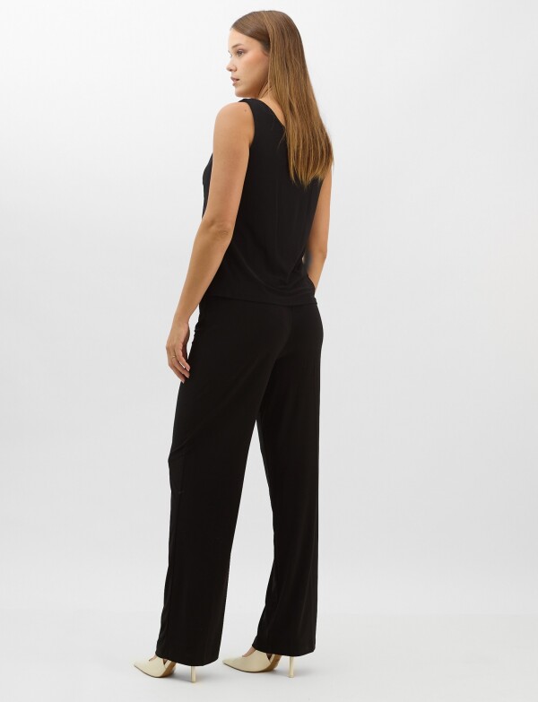 Conjunto 3 Piezas Palazzo Y Túnica De Tul Bordada NEGRO/BEIGE