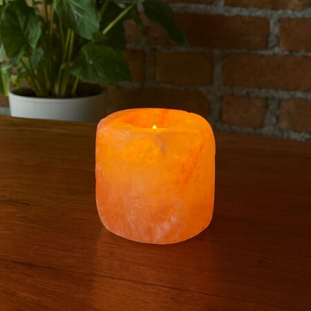 LÁMPARA DE SAL PORTA VELA NARANJA