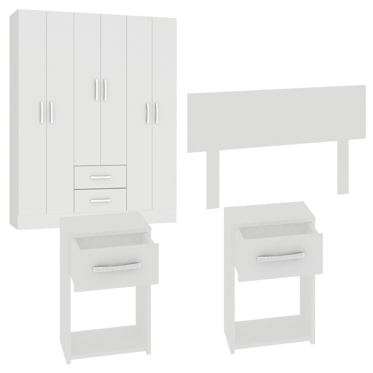 Combo Ropero 6 Puertas Con Perchero y Respaldo con Mesas de Luz - Blanco 