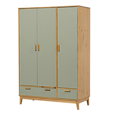 Ropero en madera maciza - 3 puertas 2 cajones Verde