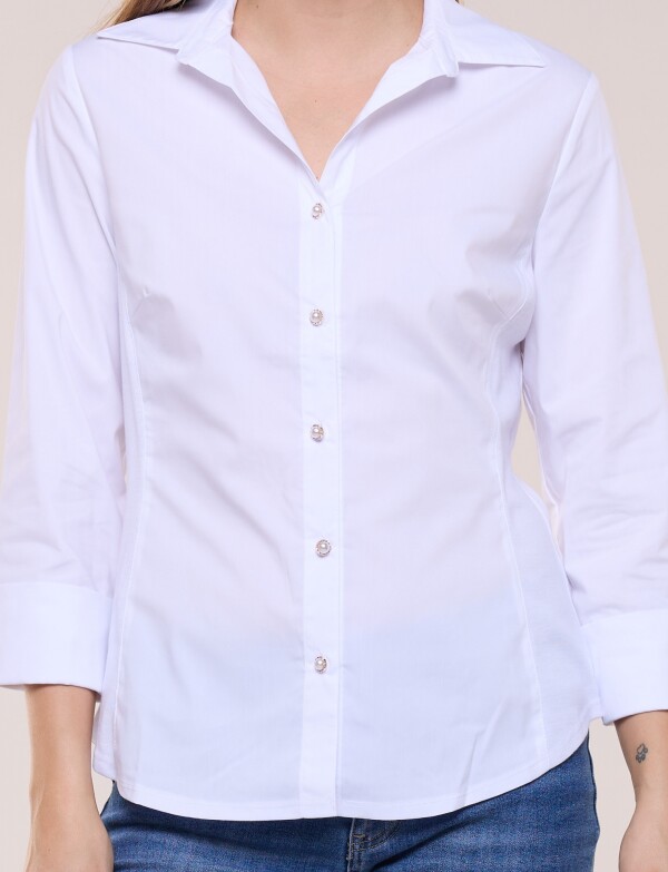 Camisa Con Laterales Elastizados Y Botones Perla BLANCO