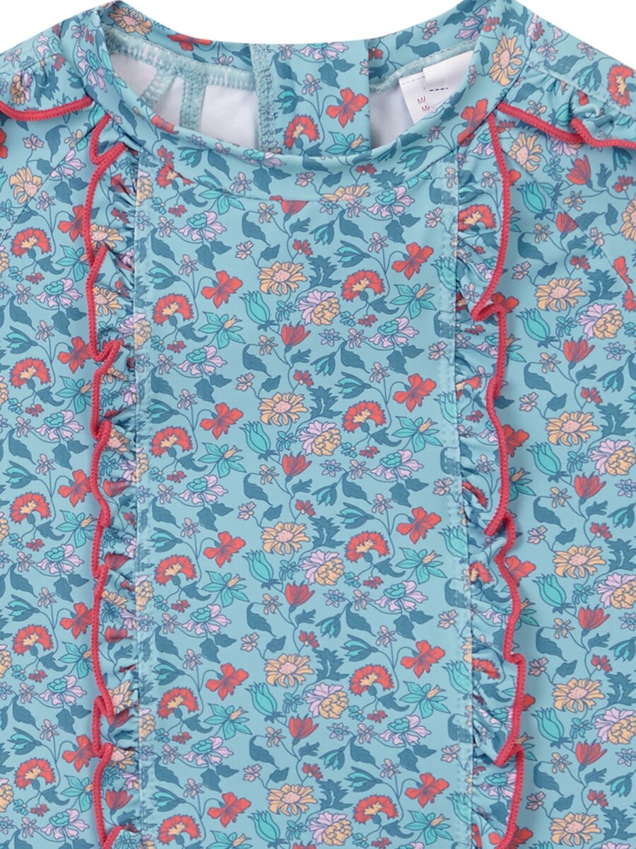 Camiseta De Baño Estampado Flores Blanco