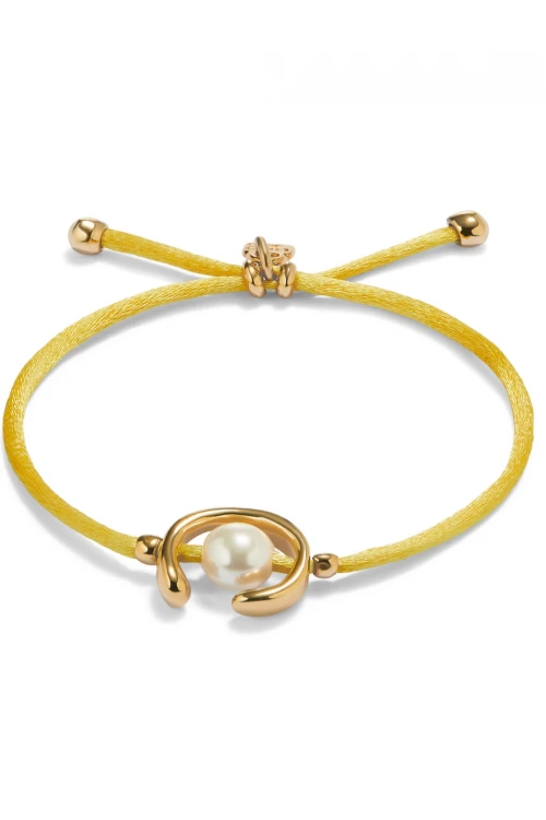 PULSERA DE HILO AMARILLO CON PERLA SHELL FORNITURA BAÑADA EN ORO 18K Pulsera