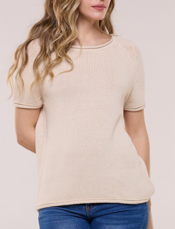 Buzo Tejido Algodón Con Manga Corta BEIGE