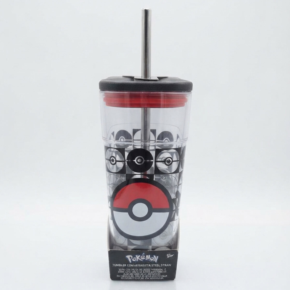Vaso Acrílico Cuadrado Pokemon con Pajita 540 ml 
