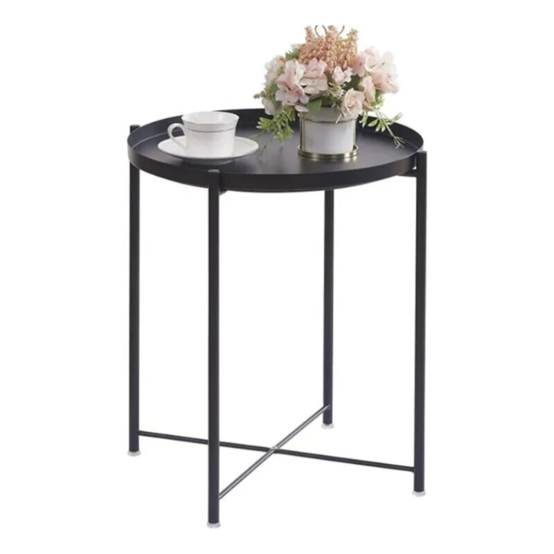 Mesa auxiliar con bandeja Lumax Metálica Redonda Stoke Negro