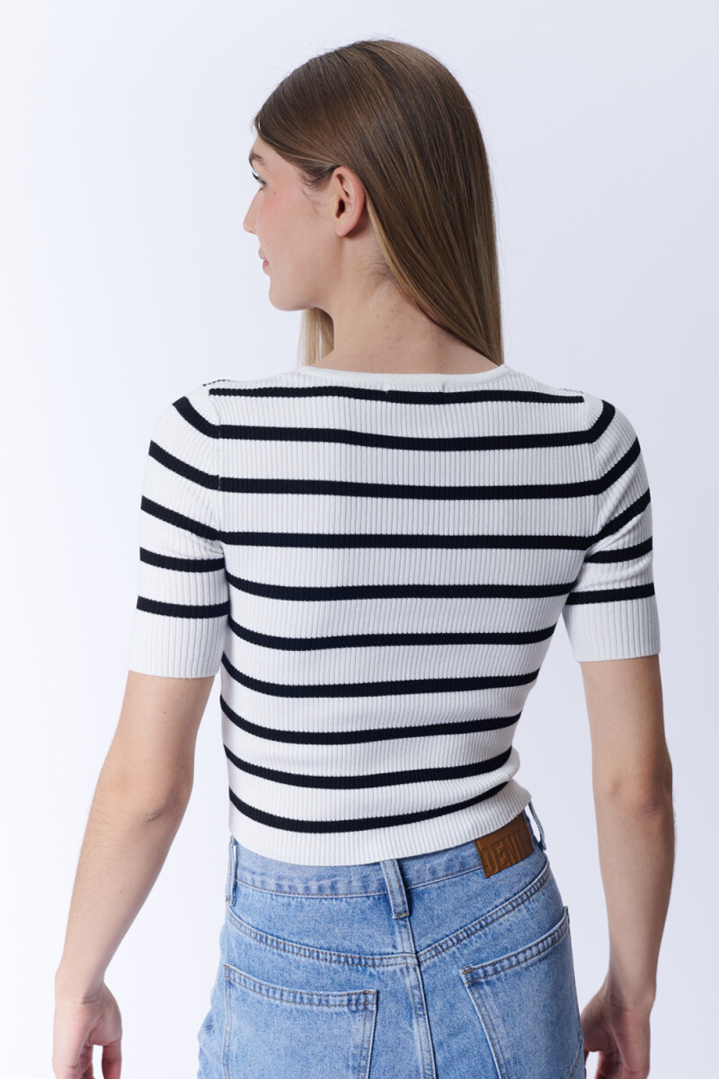 Remera Punto Rib Rayas Blanco