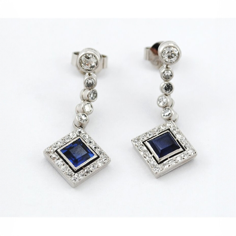 Caravana Oro Blanco 18K Con Brillantes Y Zafiros Naturales Caravana Oro Blanco 18K Con Brillantes Y Zafiros Naturales