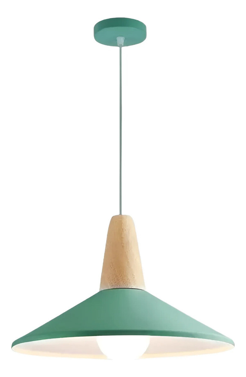 Lampara Colgante Metal Nordica Plato Deco Simil Madera Led - Verde 