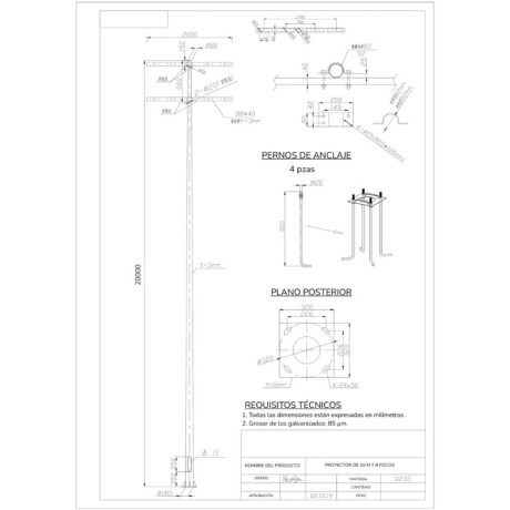 COLUMNA DEPORTIVA CON RACK PARA 8 PROYECTORES Columna Deportiva con Rack para 8 Proyectores 20 mTS
