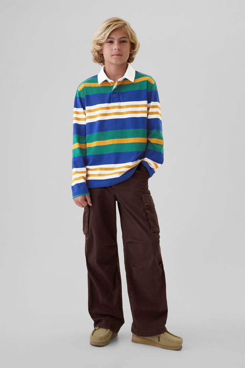 Remera Polo Manga Larga Niño Blue Green Stripe