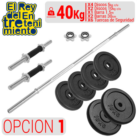 Set 2 Mancuernas + Barra 1.5m + 40k Hierro Compacto Cmb000601