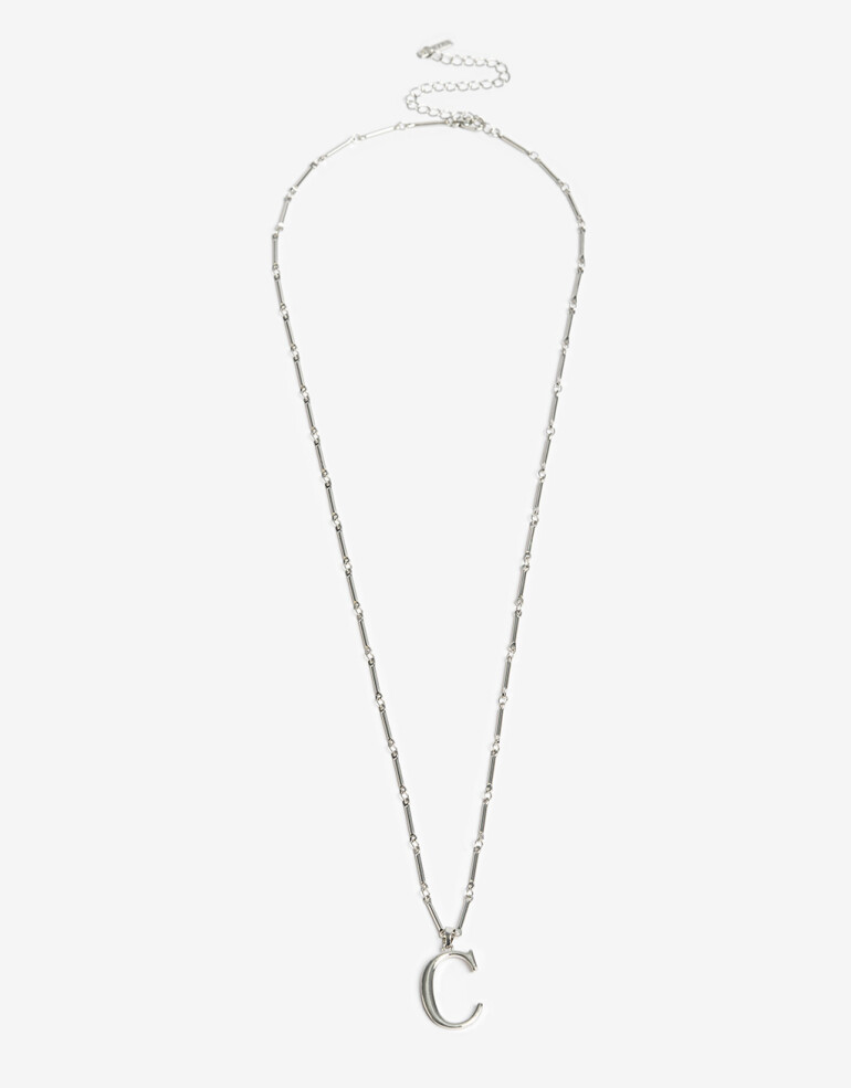 Collares Largos Metal Collar Largo Dije Inicial C - Plateado Rodio