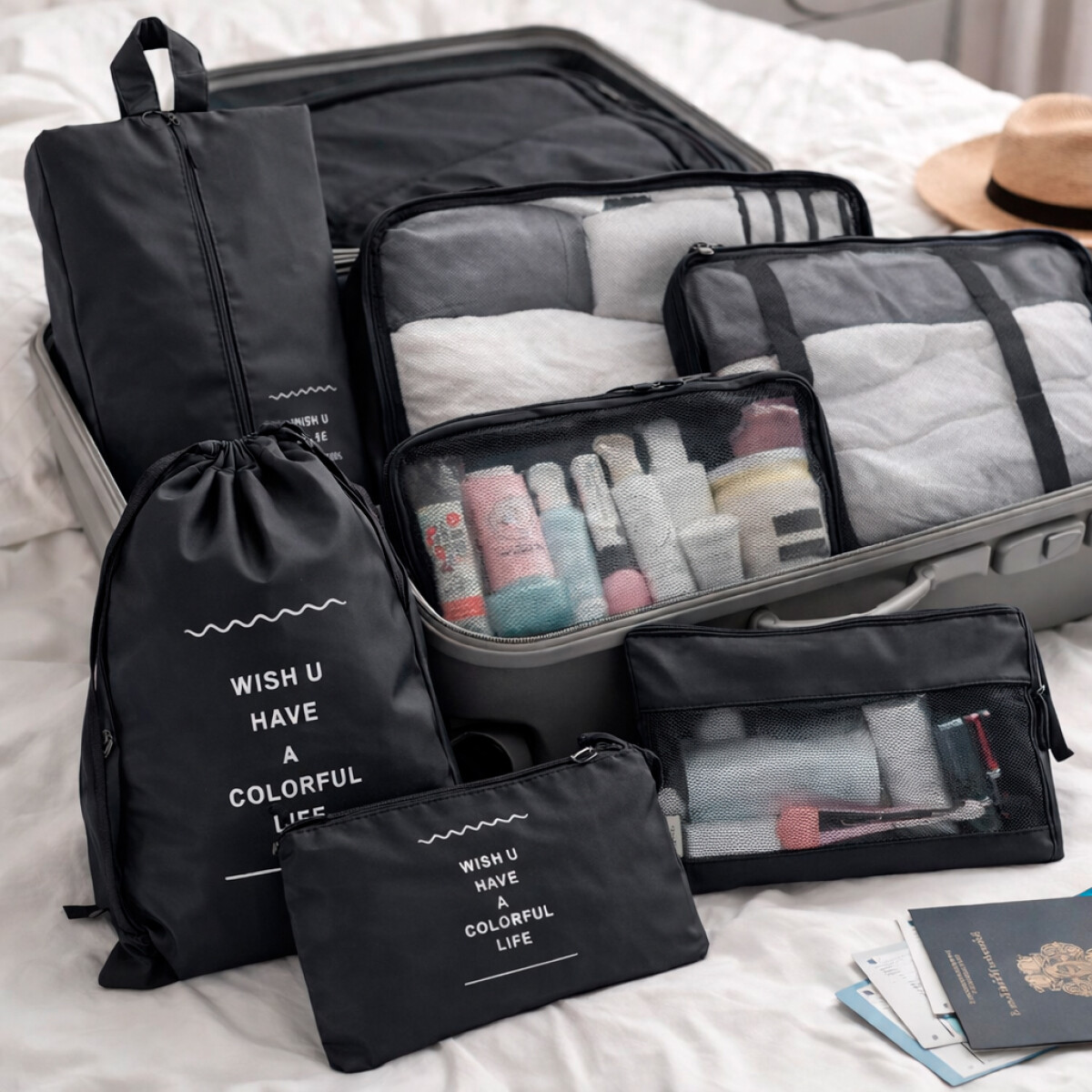 Kit Organizador de Viaje 8 Piezas - Negro 