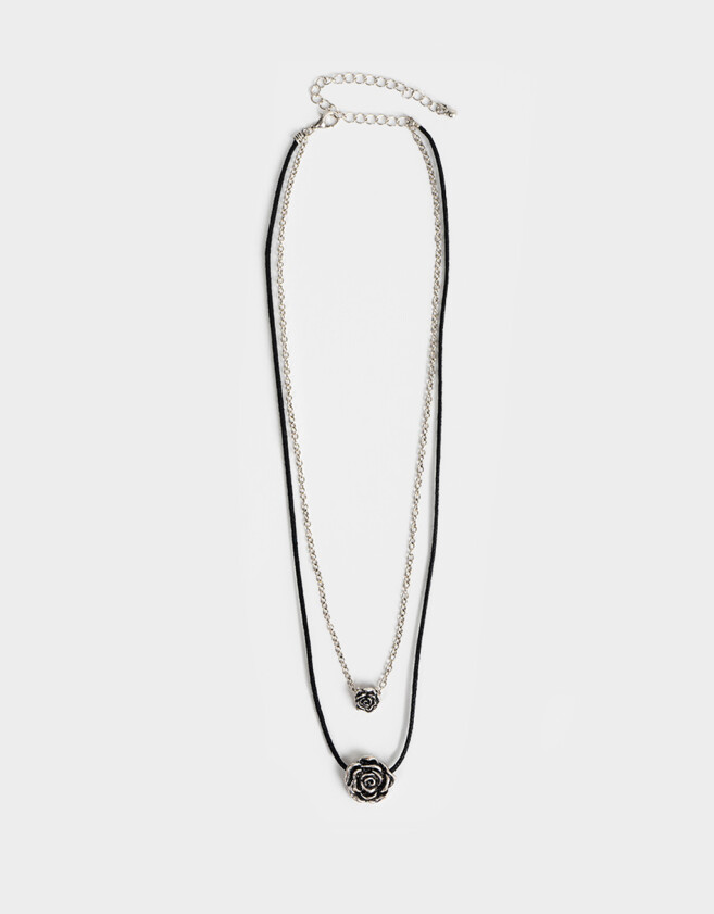 Collares Cortos Con flores Collar Corto Con Flores Antique - Plateado