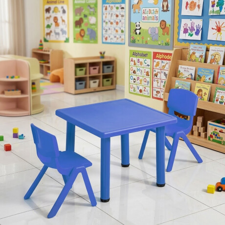 Mesa Cuadrada de Plástico y Metal para Niños 60x60cm Azul