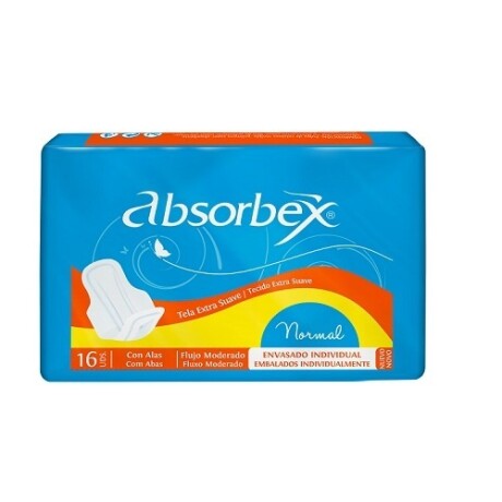 ABSORBEX TOALLITAS FEMENINAS NORMAL CON ALAS 16 UNIDADES ABSORBEX TOALLITAS FEMENINAS NORMAL CON ALAS 16 UNIDADES