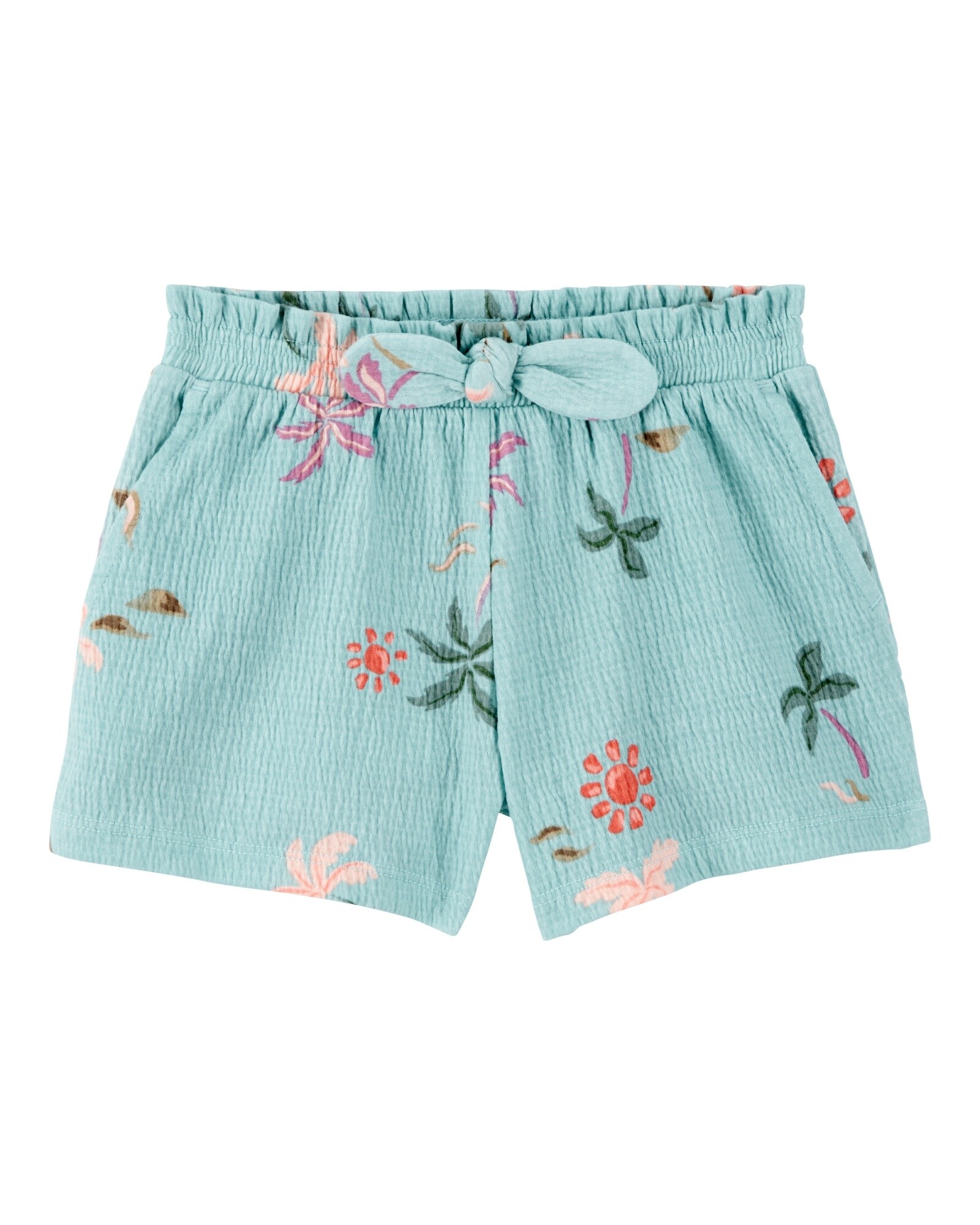 Short de jersey arrugado, diseño floral Sin color