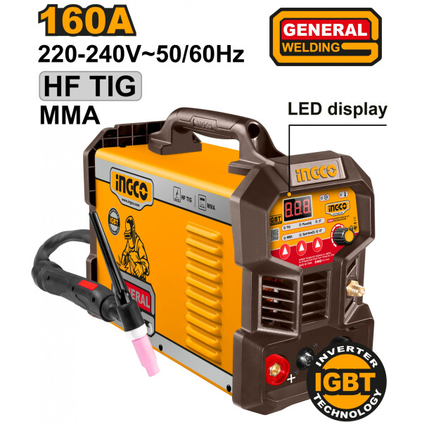 SOLDADORA INVERTER TIG/MMA 160A 220-240V LCD IGBT CON ACCESORIOS INGCO ING-TIG16 SOLDADORA INVERTER TIG/MMA 160A 220-240V LCD IGBT CON ACCESORIOS INGCO ING-TIG16