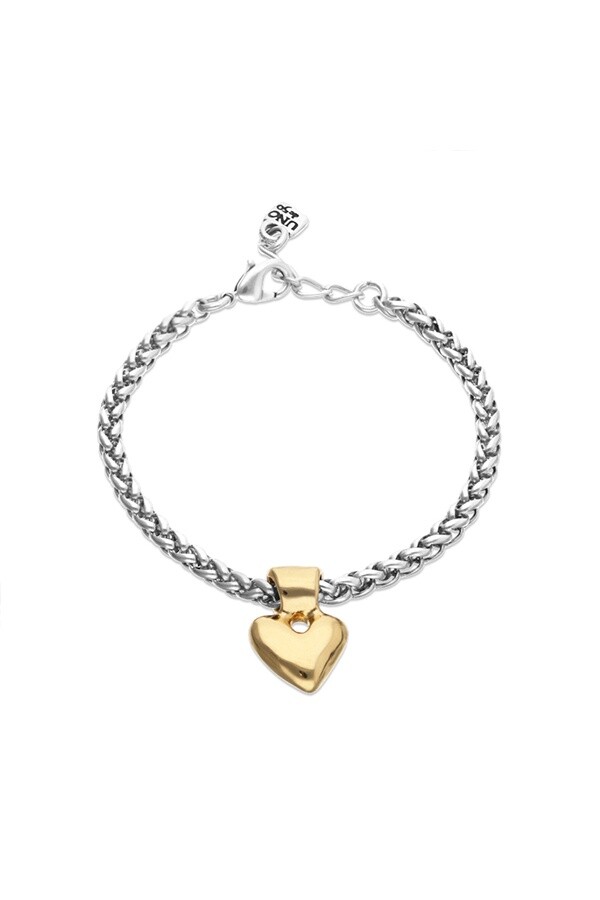 PULSERA DE CADENA BAÑADA EN PLATA DE LEY CON DETALLE DE CORAZÓN BAÑADO EN ORO 18K Pulsera