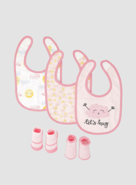 Pack baberos con medias nubecitas Rosado