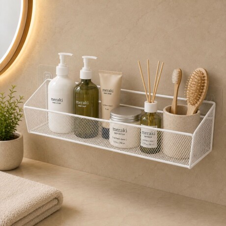 Estante Organizador Metálico Multiuso de Pared con Ventosa - BLANCO Estante Organizador Metálico Multiuso de Pared con Ventosa - BLANCO