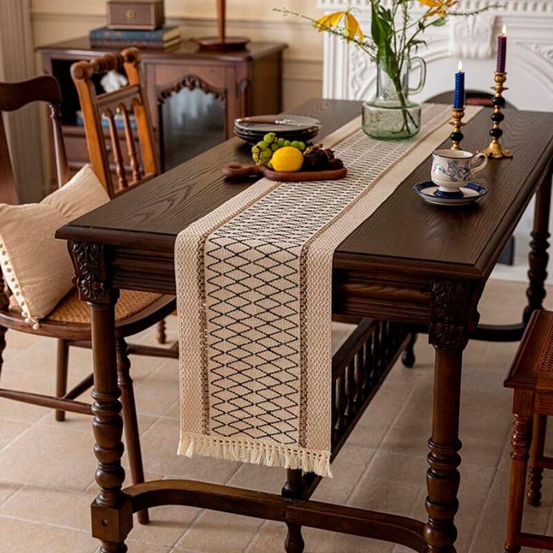 Sendero caminero de mesa cuadrícula 30 x 180 cm negro
