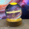 Lampara Veladora Bola de Cristal de 8 CM con Led y Base de Madera Galaxia