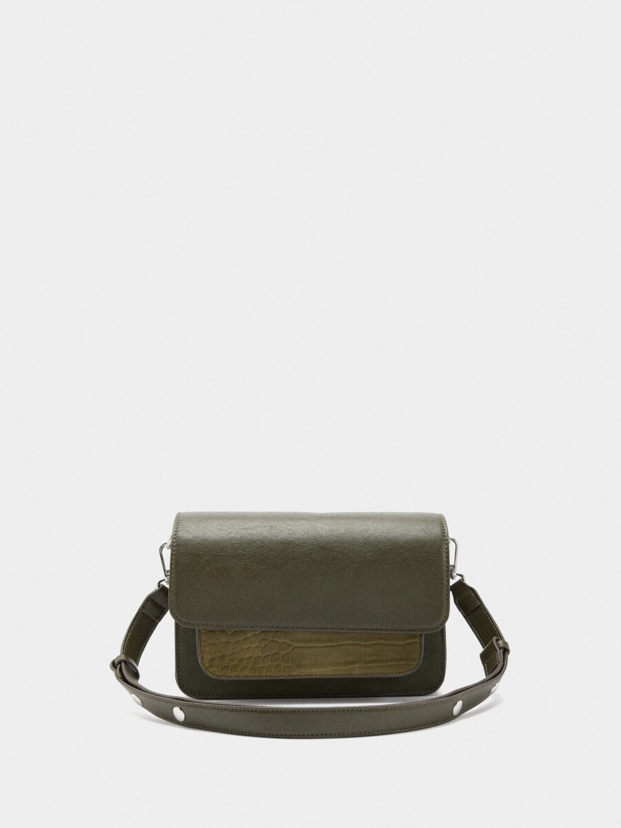 Bolso Bandolera Con Solapa Y Textura caqui